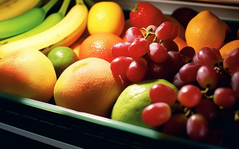 Mise au froid des fruits dans le réfrigérateur.